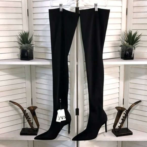 NWT Zara Tall Over the Knee Black Boots - 41 - Picture 3 of 8
